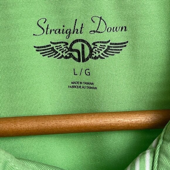 Straight Down Polo Shirt Green Stripped Mens Size Large Thousand Oaks - Picture 8 of 10